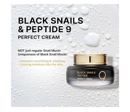 Farmstay Black Snail & Peptide 9 Perfect Cream - Snail Mucin Moisturizer for Elastic & Glow Skin, Hydrating & Nourishing, Anti-aging, Skin Barrier Repair