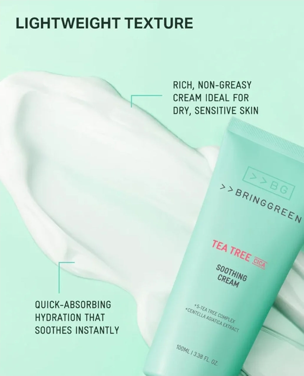 BRINGGREEN Tea Tree Cica Soothing Cream Plus - Korean Skin care, calming and soothing, moisturizer for skin, facial cream, trouble care, blackhead removing pore care