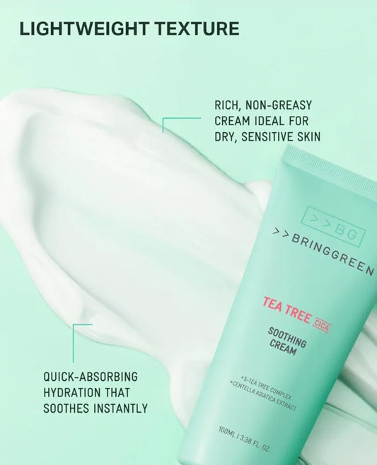 BRINGGREEN Tea Tree Cica Soothing Cream Plus - Korean Skin care, calming and soothing, moisturizer for skin, facial cream, trouble care, blackhead removing pore care