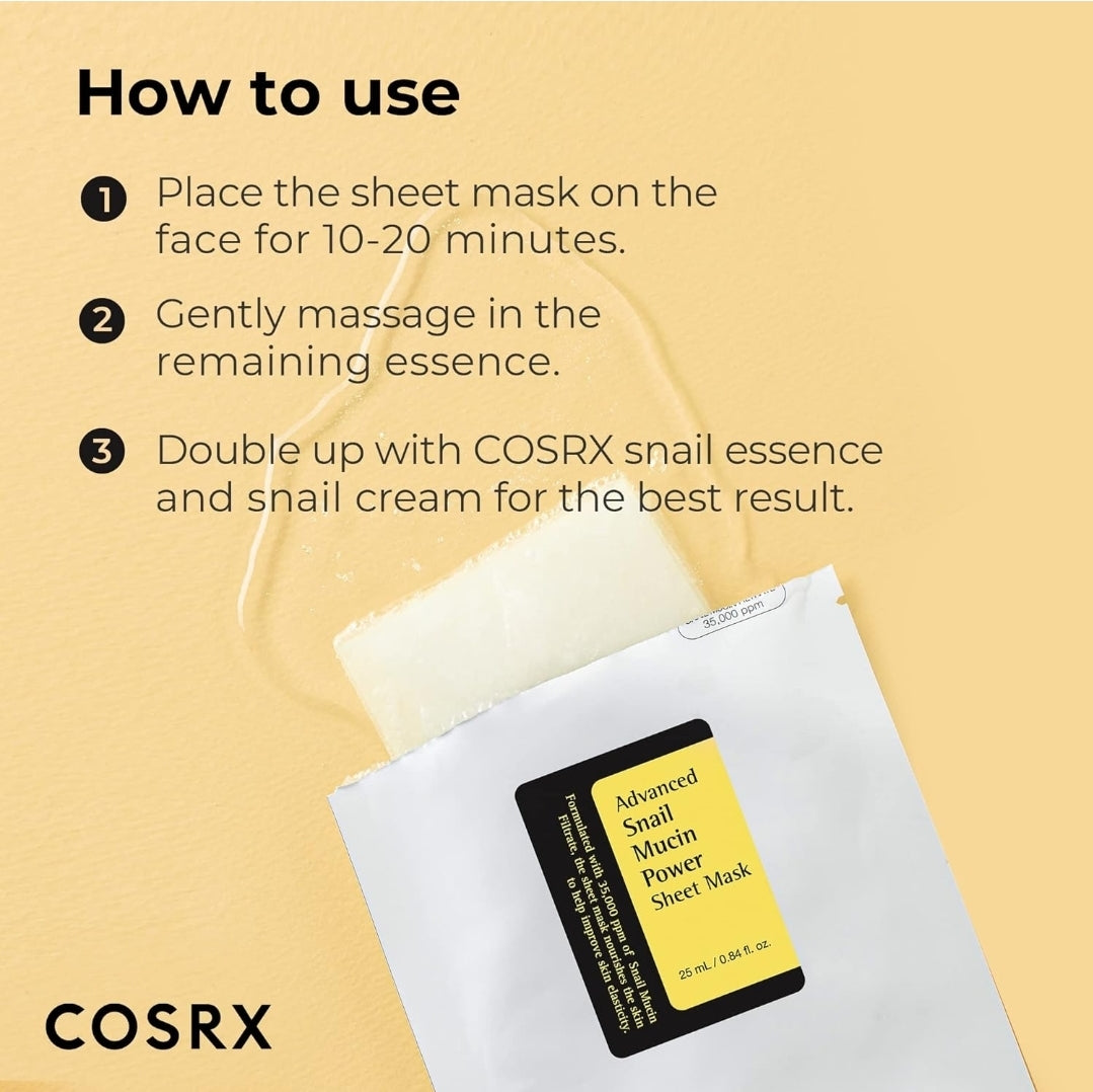 COSRX Advanced Snail Mucin Power Sheet Mask - Enhanced moisturization & soothes damaged skin - 1 Mask