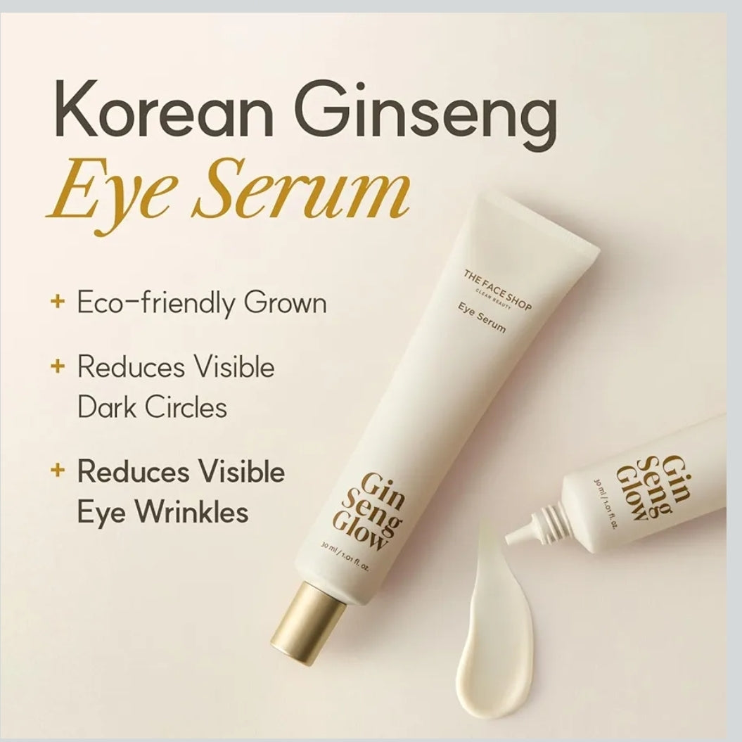 The Face Shop Ginseng Glow Eye Serum - Reduces Visible Dark Circles & Wrinkles, with Korean Ginseng, Retinol, Anti Aging