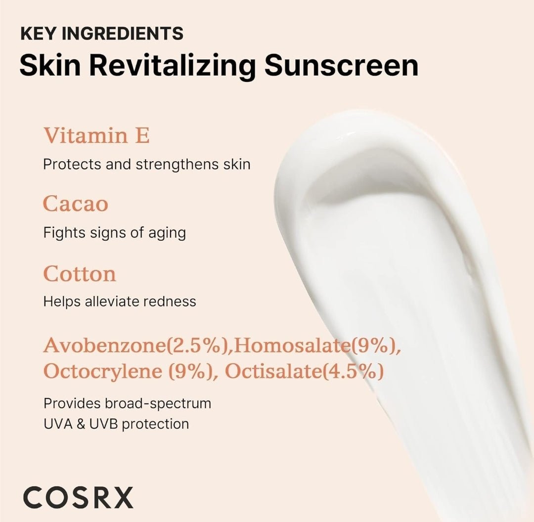 COSRX Vitamin E Vitalizing Sunscreen SPF 50+ - With vitamin E, antioxidant protection