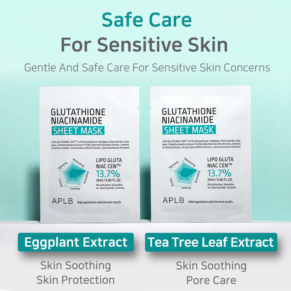 APLB Glutathione Niacinamide Sheet Mask - Moisturizing, Anti-aging, Exfoliation - 1 Mask
