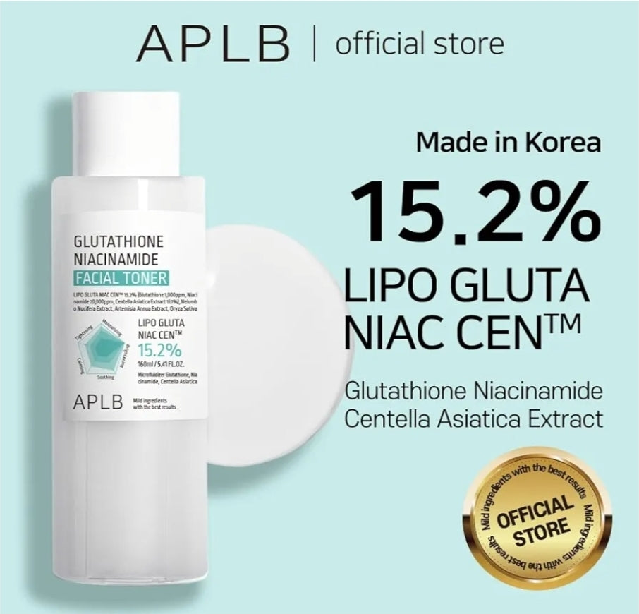 APLB Glutathione Niacinamide Facial Toner - LIPO GLUTA NIAC CEN 15.2%, Replenishing Moisture, Revitalize for Gentle and Improve Skin Texture Through Niacinamide