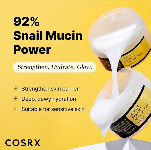 COSRX Advanced Snail Mucin 92% All in One Cream - Lightweight Moisturing Cream for Soft, Glowy Skin