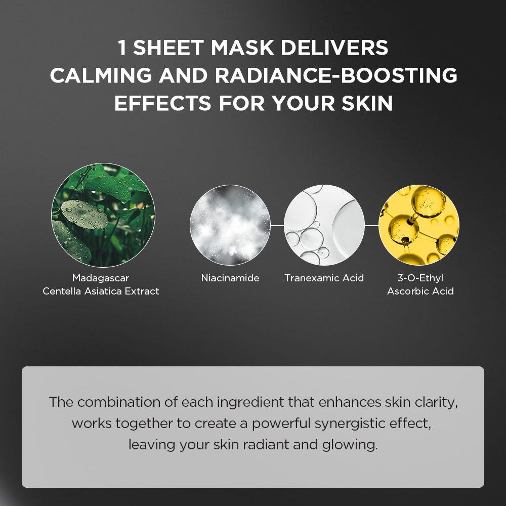 Skin1004 Madagascar Centella Tone Brightening Glow Mask - Calming and Radiance Boosting, Reduces melanin production and improves discoloration - 1 Mask