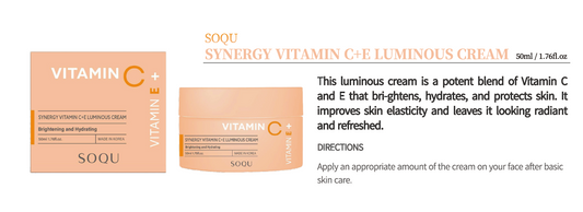 SOQU Synergy Vitamin C+E Luminous Cream - Brightens, Hydrates, and protects