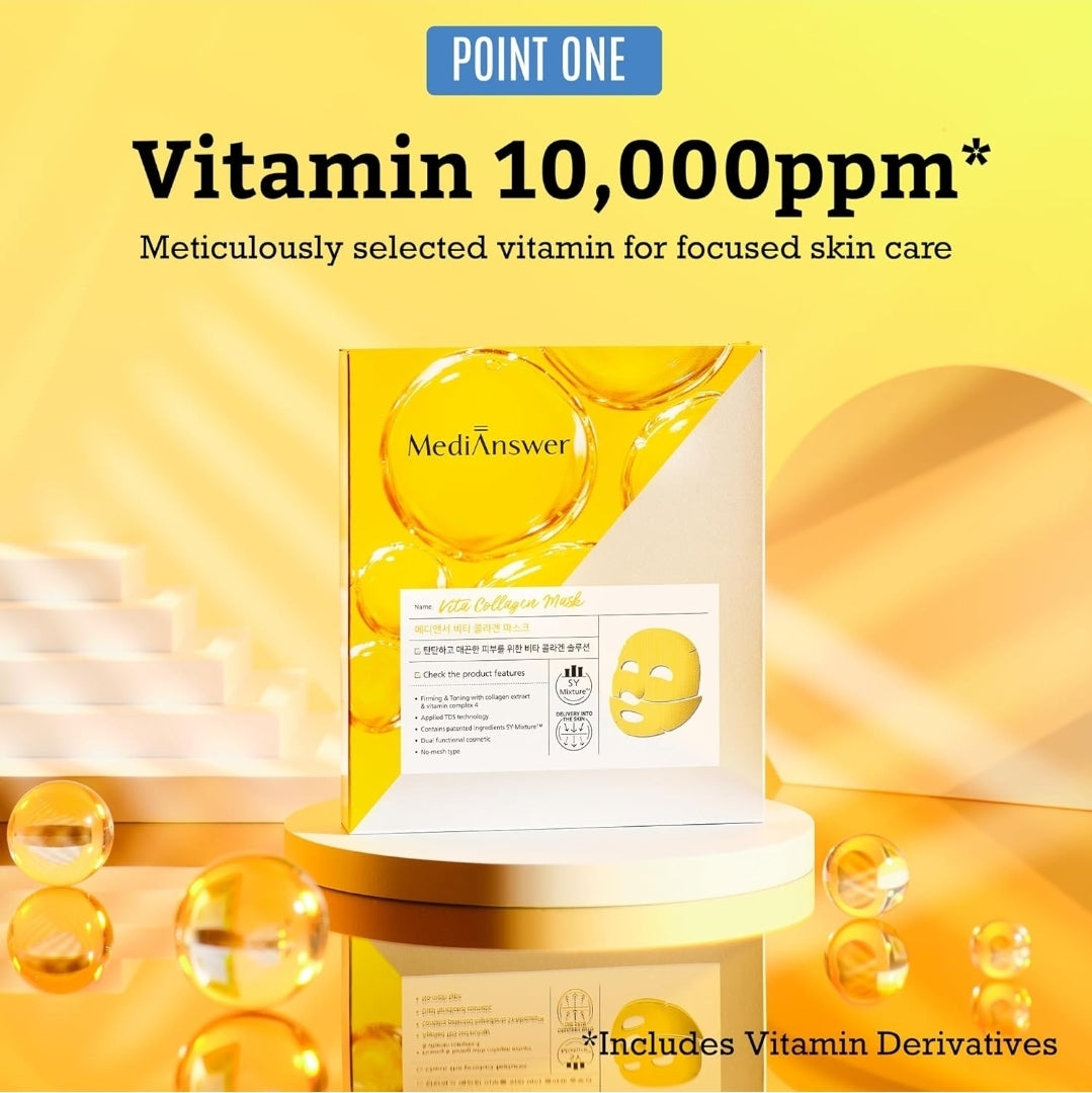 MediAnswer Vita Collagen Mask - Premium Firming & Revitalizing Hydrogel Mask with French Collagen & Vitamin Complex, Hydrating & Nourishing - 1 Mask