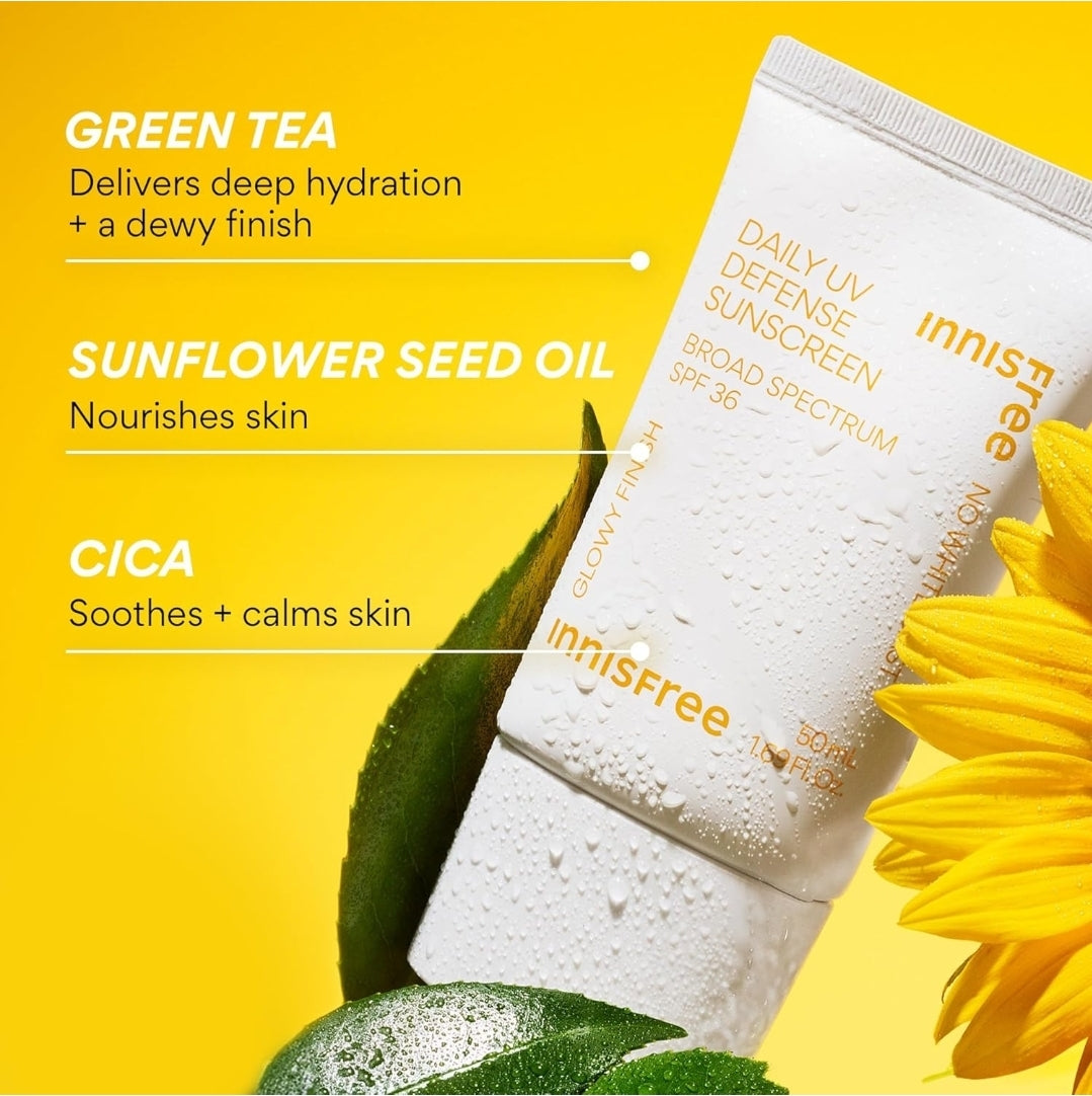 Innisfree Daily UV Defense SPF 36 – Korean Face Sunscreen, Invisible Finish, Broad Spectrum, No White Cast, Lightweight, Hydrating