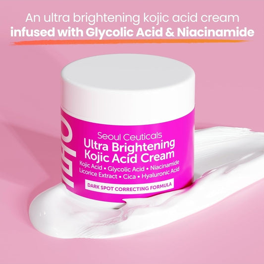Seoul Ceuticals Ultra Brightening Kojic Acid Cream - Dark Spot Correcting + Glycolic Acid + Niacinamide + Cica + HA Moisturizer