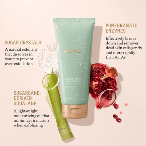 Exfoliante corporal Biossance Squalane + Enzyme Sugar: disuelve la piel áspera y opaca sin alterar la siempre importante barrera de humedad.