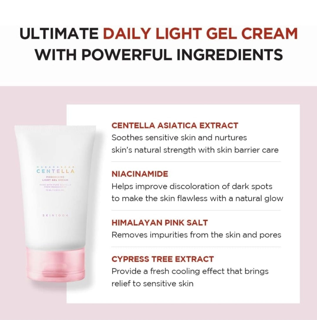 SKIN1004 Madagascar Centella Poremizing Light Gel Cream - Tightens Pores & Soothes