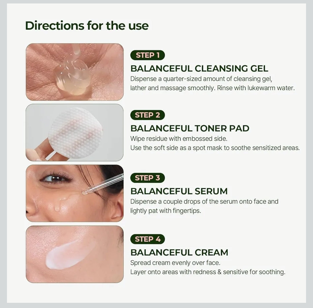 Torriden BalanceFul Cica Trial Kit - Centella Asiatica Extract - Cica Infused Daily Skincare Kit - 4 Step Regimen with Cleansing Gel, Toner Pad, Serum, and Cream - 4 Piece Set