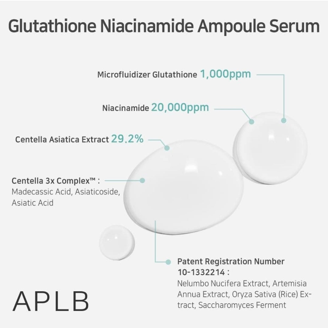 Suero en ampolla de glutatión y niacinamida APLB: hidratación duradera, mejora la elasticidad y la textura.