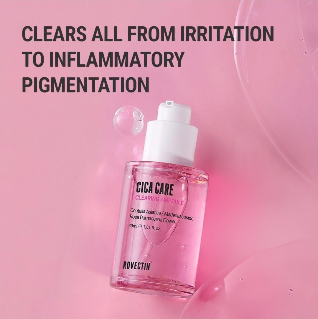 ROVECTIN Cica Care Clearing Ampoule - Regenerating and Brightening - Soothing and Sensitive Care for Blemish, Redness with Calamine, Centella Asiatica