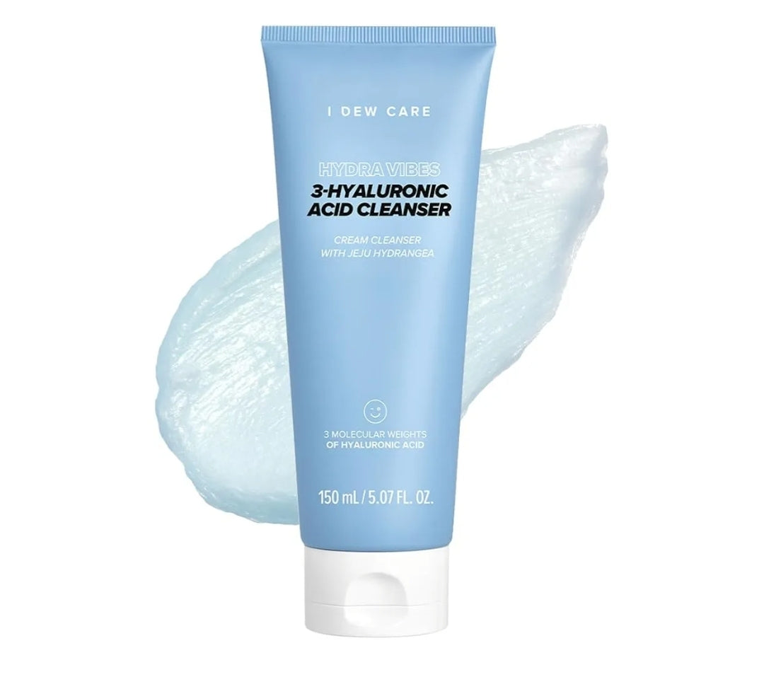 I DEW CARE Cuidado de la Piel - Hydra Vibes - Set de 3 piezas + 1 Diadema de Gato Gratis - Limpiador, suero y humectante con ácido hialurónico de diferente peso molecular