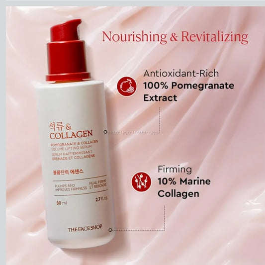 The Face Shop Pomegranate & Collagen Volume Lifting Serum - Reduces Fine Lines & Wrinkles - Helps Skin Look Firm & Supple - Improves Elasticity - Hydrating Lightweight