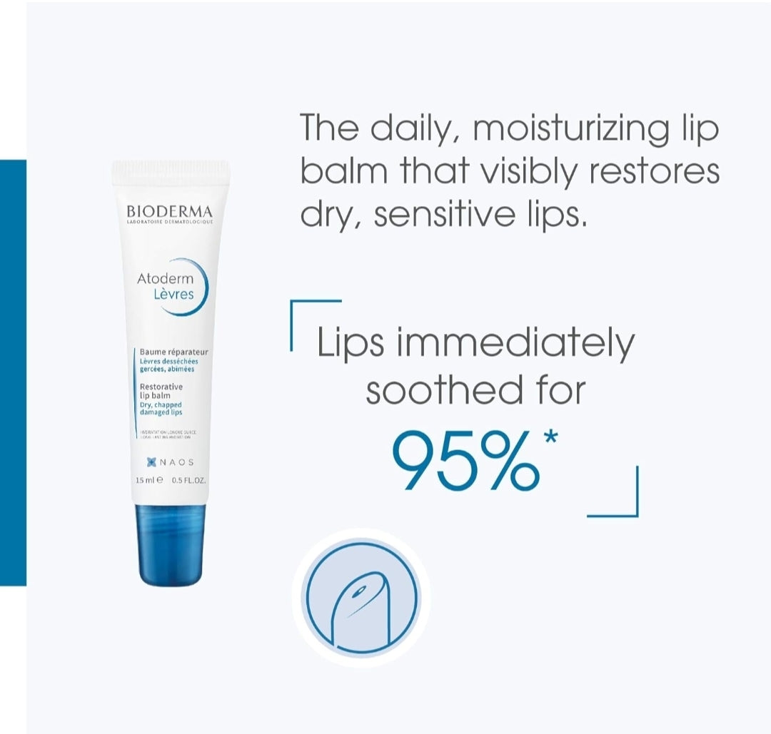 Bálsamo labial reparador Bioderma Atoderm: bálsamo hidratante y nutritivo para labios secos.