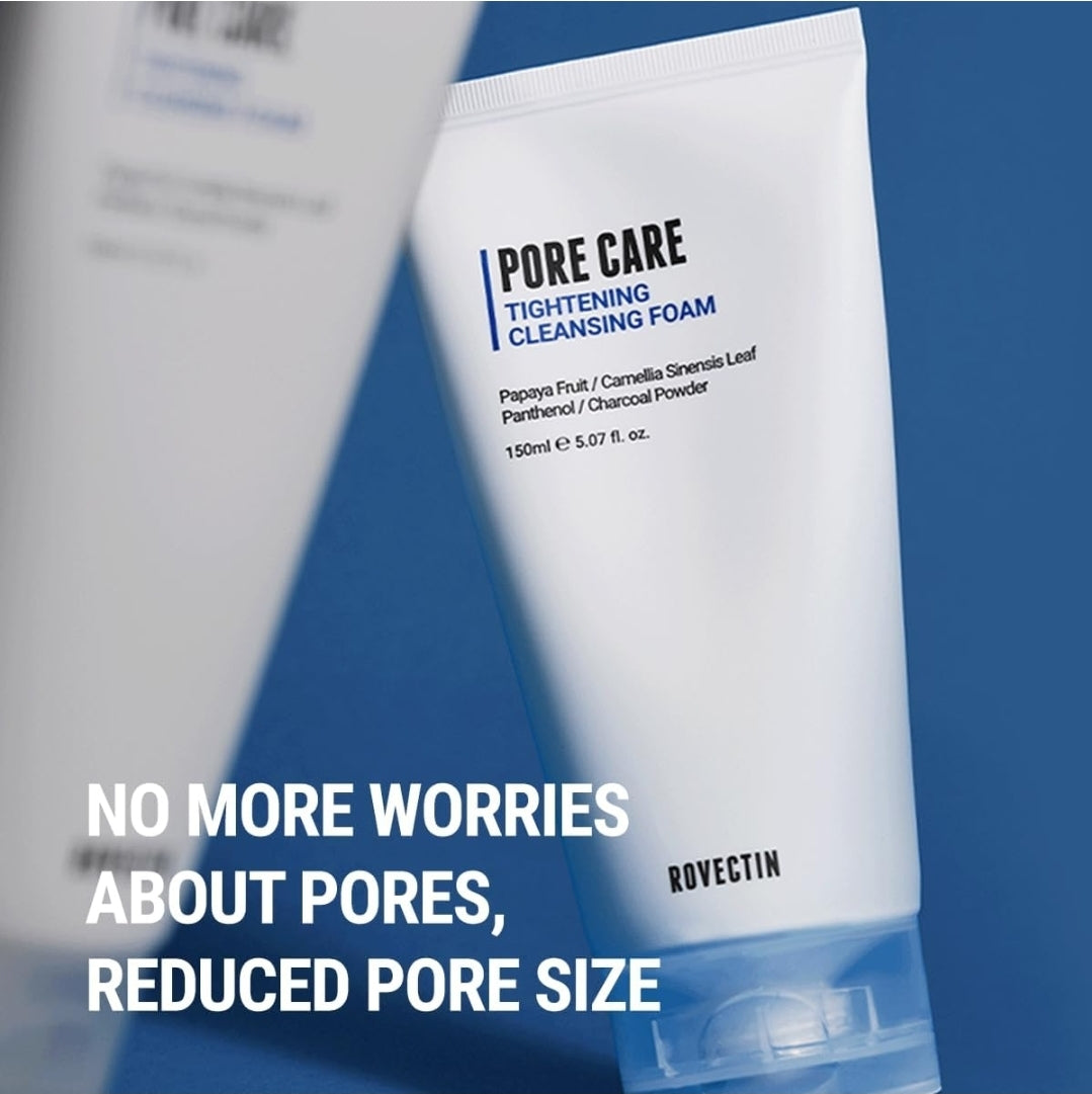 ROVECTIN Pore Tightening Cleansing Foam - Green Papaya, AHA/BHA/PHA, Sebum Control, Exfoliation Care, Refining Pore Size, Non-Irritating Oily Skin