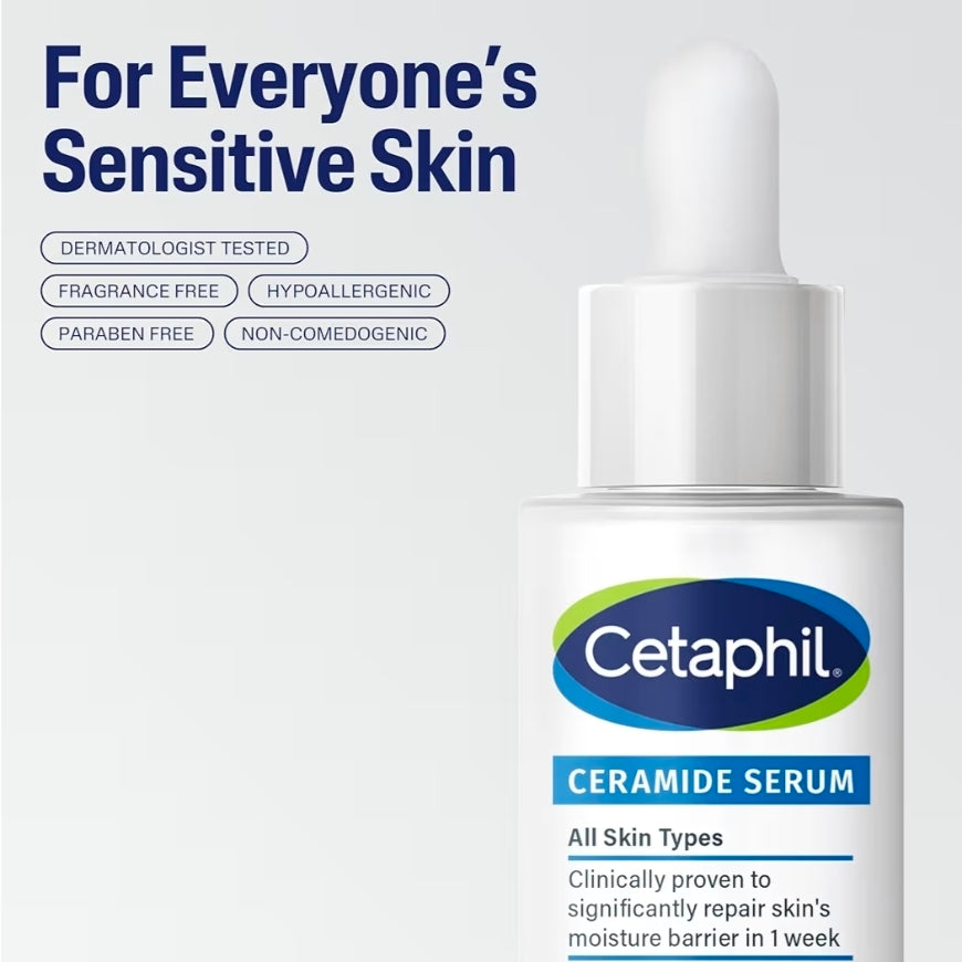 Suero de ceramidas Cetaphil: hidrata y restaura la barrera cutánea. Formulado con ceramidas y centella asiática. Diseñado para pieles sensibles. Sin fragancia. Probado por dermatólogos.