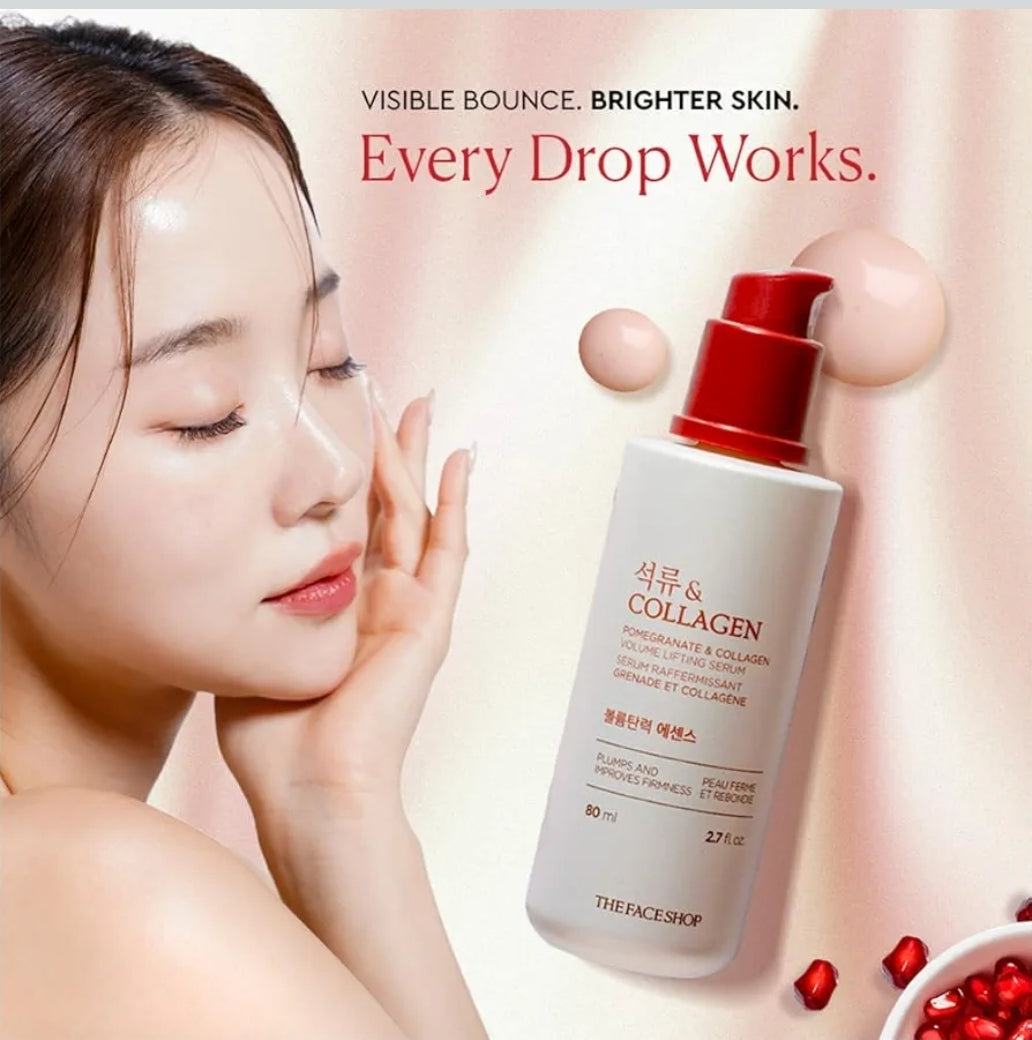 The Face Shop Pomegranate & Collagen Volume Lifting Serum - Reduces Fine Lines & Wrinkles - Helps Skin Look Firm & Supple - Improves Elasticity - Hydrating Lightweight