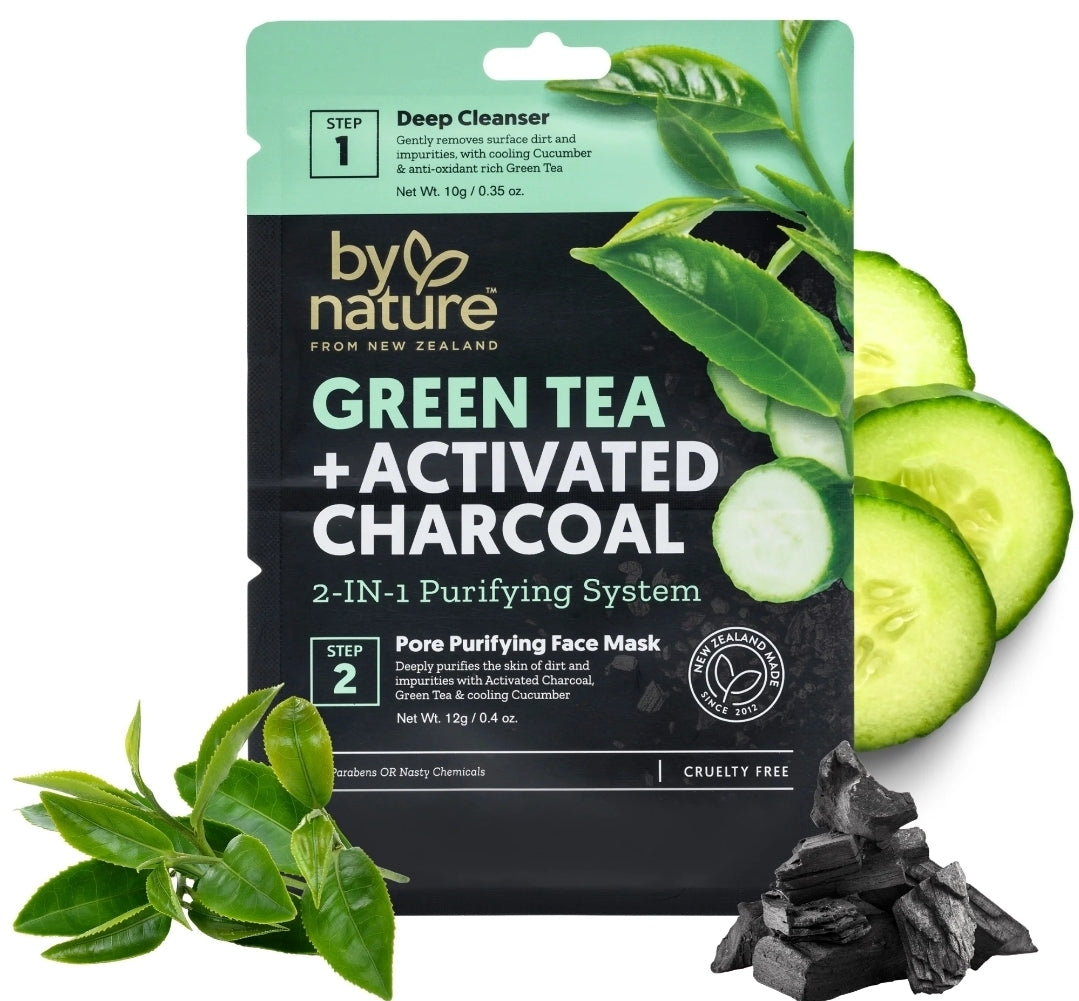 Green Tea + Activated Charcoal Two Step Mask Kit - Cleanser & Mask