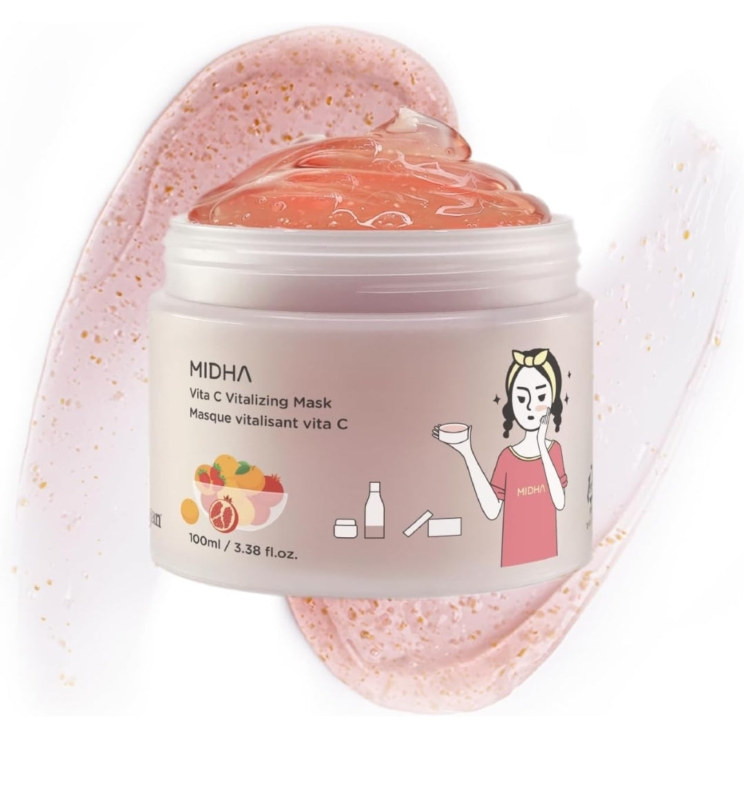 MIDHA Vita C Vitalizing Mask - Facial Wash-off mask, with Vitamin C, Pomegranate and red fruits nutrition, vegan