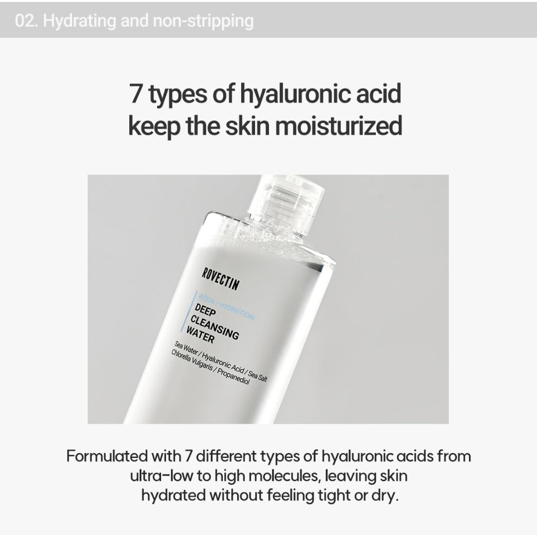 ROVECTIN Aqua Hydration Deep Cleansing Water - Impurities Remover from Ocean deep with Hyaluronic Acid and Marine Plants