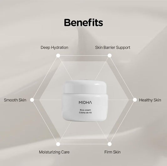 MIDHA Rice Cream - Deep Hydration Glow & Skin Barrier Support - Improves the appearance of dry, tired skin for a plump and dewy finish - Maintain a stronger, healthier skin barrier.
