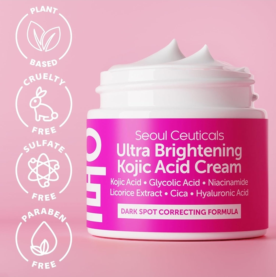 Crema ultra iluminadora con ácido kójico de Seoul Ceuticals: correctora de manchas oscuras, ácido glicólico, niacinamida, cica y AH.