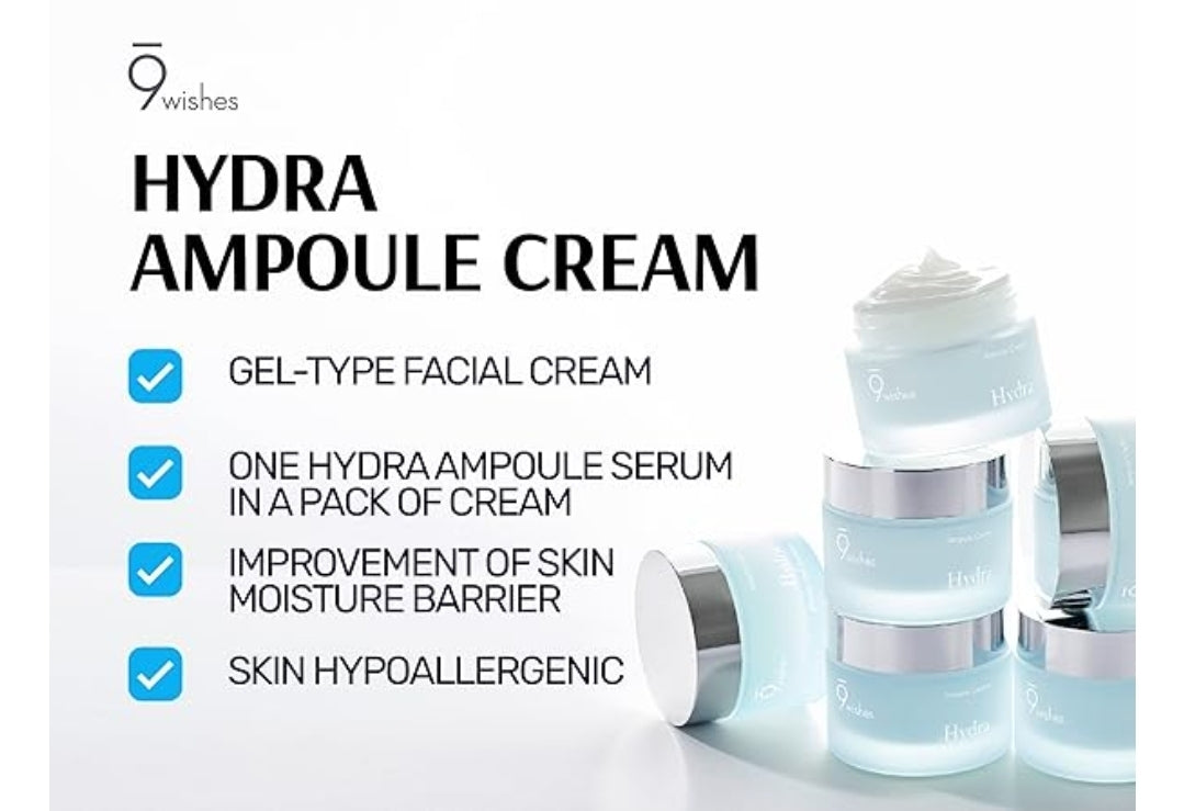9 wishes Hydra Ampule Cream - Powerful Hydration with Coconut Water - Long Lasting Hydration Facial Moisturizer Deeper Layers of Skin