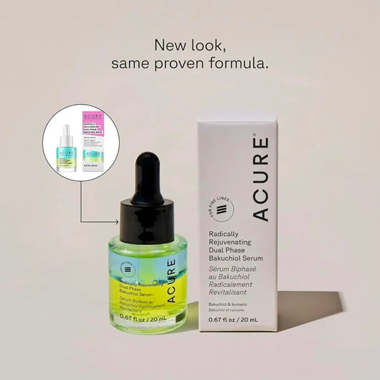 Acure Radically Rejuvenating Dual Phase Bakuchiol Serum - Bakuchiol Oil Serum for Face, Anti Aging Retinol Alternative for Wrinkles & Fine Lines, Cold Pressed Botanical Oils, Vegan