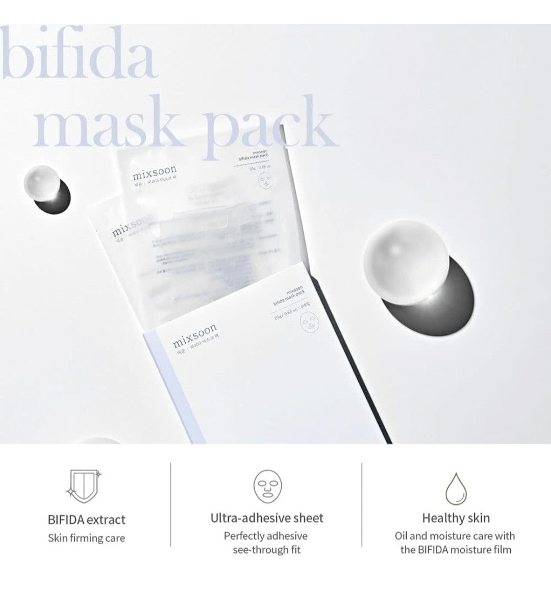 Mixsoon Bifida Sheet Mask - Face Moisturizer Sheet Korean Glass Skinkin Care - Dry Aged Skin - 1 Mask