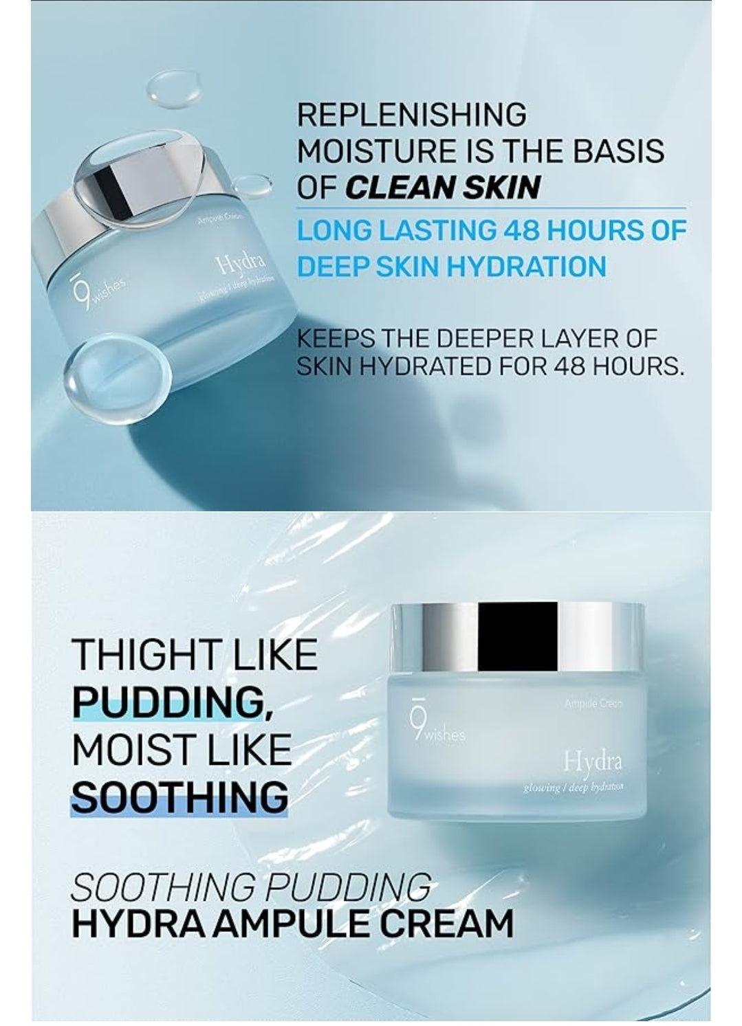 9 wishes Hydra Ampule Cream - Powerful Hydration with Coconut Water - Long Lasting Hydration Facial Moisturizer Deeper Layers of Skin