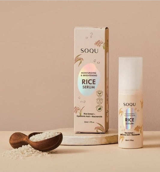 SOQU Moisturizing and Brightening Rice Serum - Moisturizing Facial Rice Serum - With Niacinamide and Hyaluronic Acid - Hydrating, Lightweight Texture, Quick Absorption