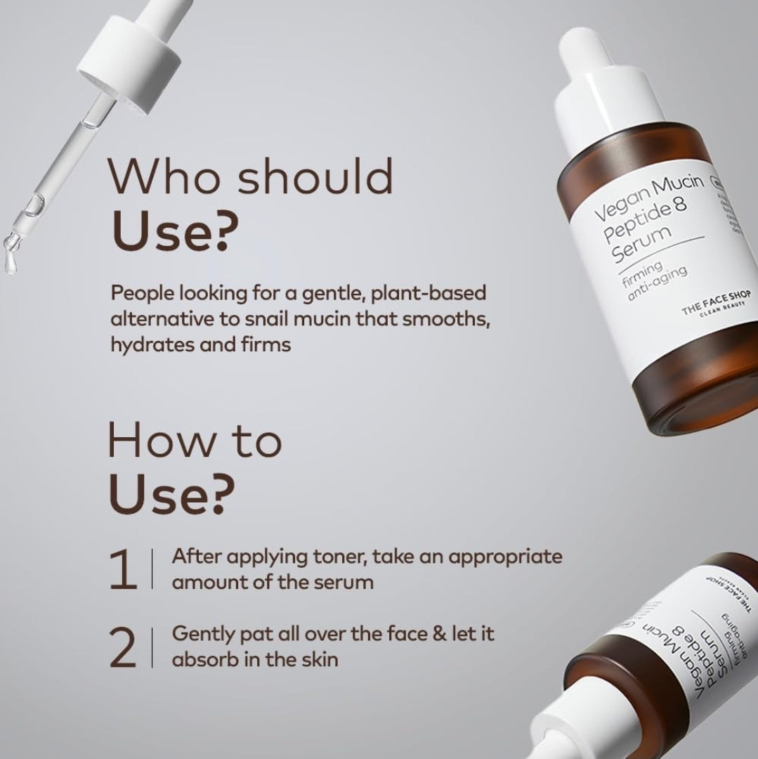 The Face Shop Alltimate Vegan Mucin Peptide 8 Serum - Hydrating & Firming, Anti Aging Serum