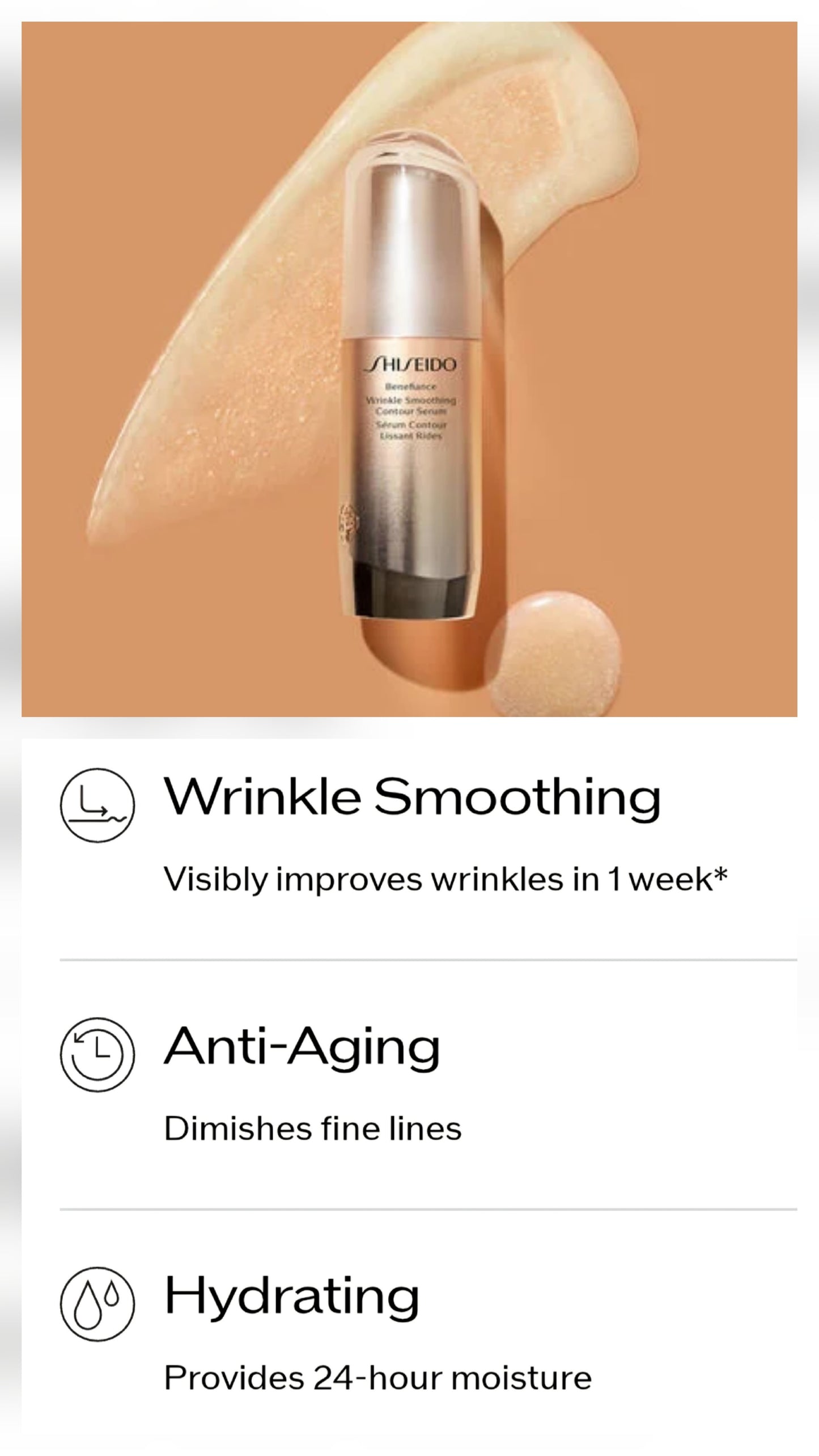 Shiseido Benefiance Wrinkle Smoothing Contour Serum
Retinol Serum Visibly Improves Wrinkles