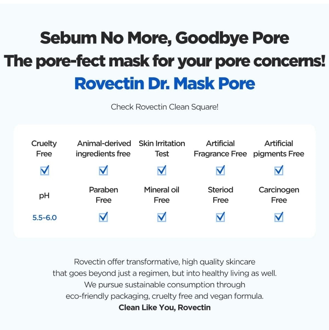 ROVECTIN Dr. Mask Pore Tightening Sheet Mask - Sebum Control and Pore Treatment - 1 Mask