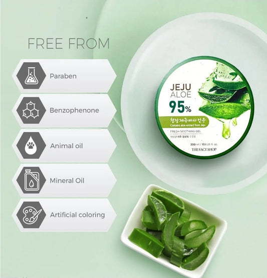 The Face Shop Jeju Aloe Fresh Soothing Gel - 95% Aloe Extract - Intense hydration and soothing properties