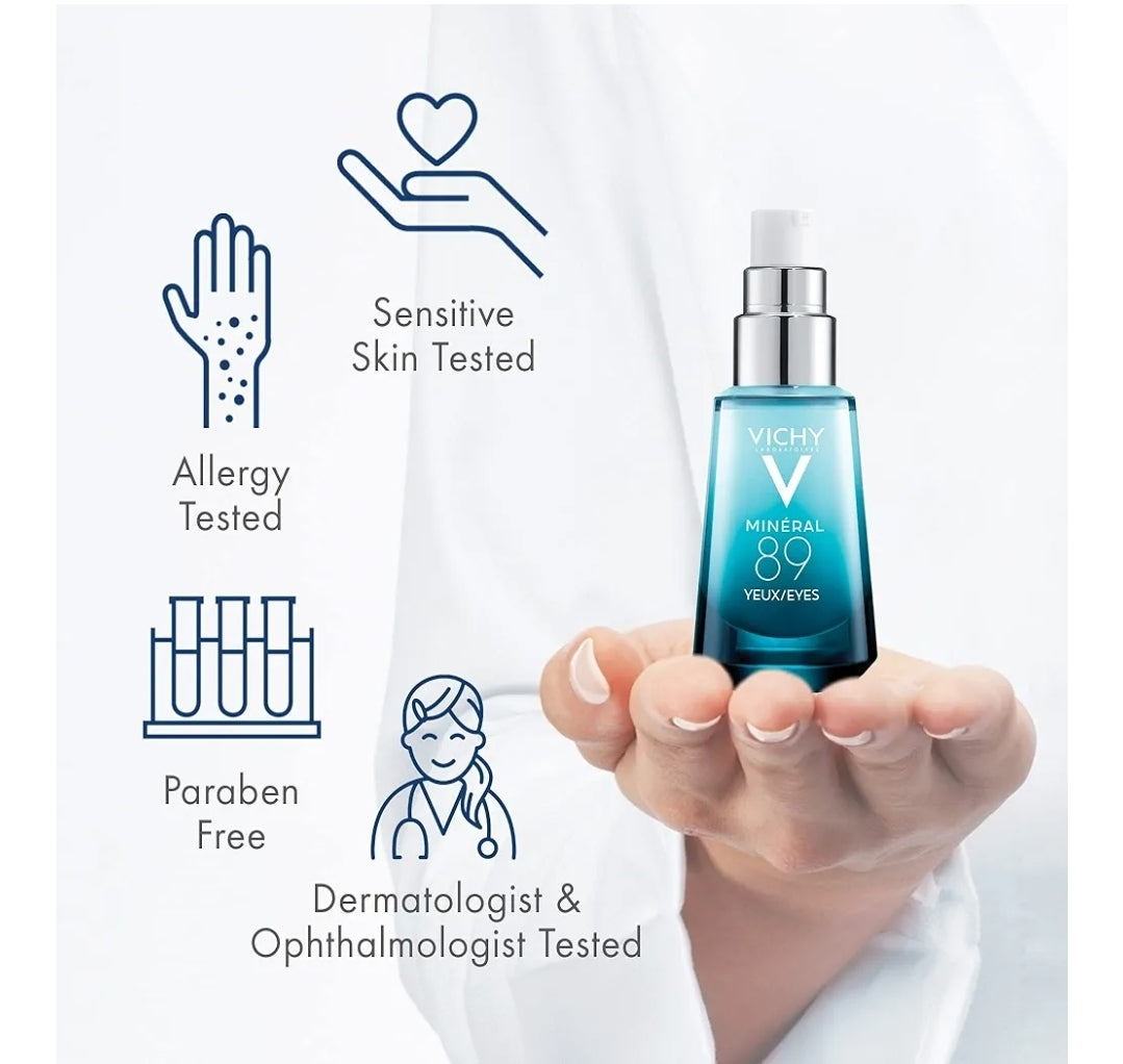 Vichy Mineral 89 Eye Serum, Crema con Ácido Hialurónico y Cafeína - Crema para el contorno de ojos