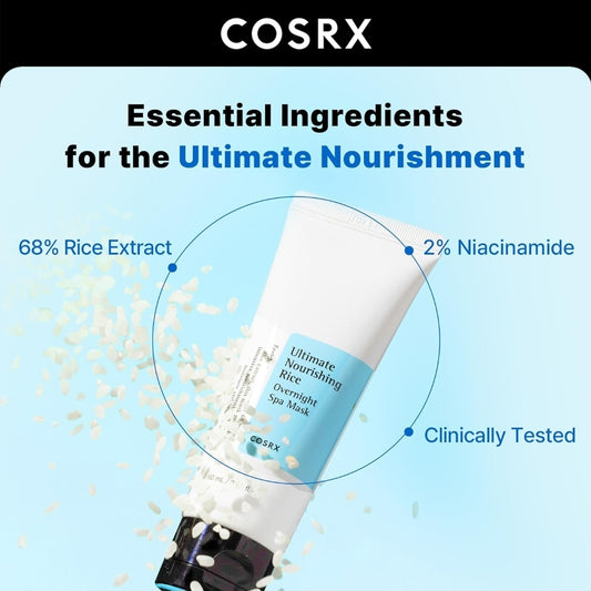 COSRX Ultimate Nourishing Rice Overnight Spa Mask - Rice Extract 68% and Niacinamide 2% - Brightening, Hydrating, Moisturizing