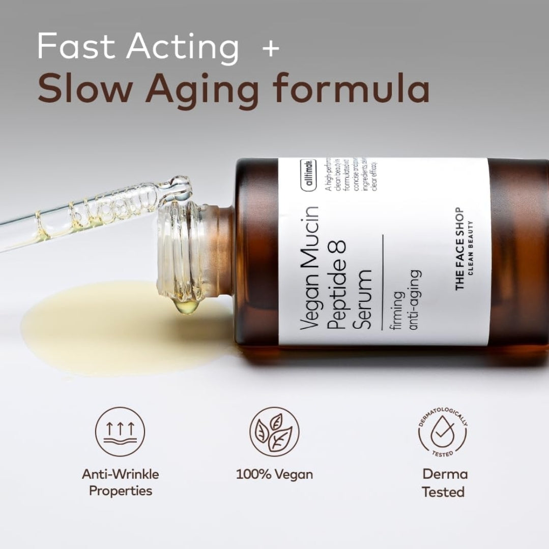 The Face Shop Alltimate Vegan Mucin Peptide 8 Serum - Hydrating & Firming, Anti Aging Serum