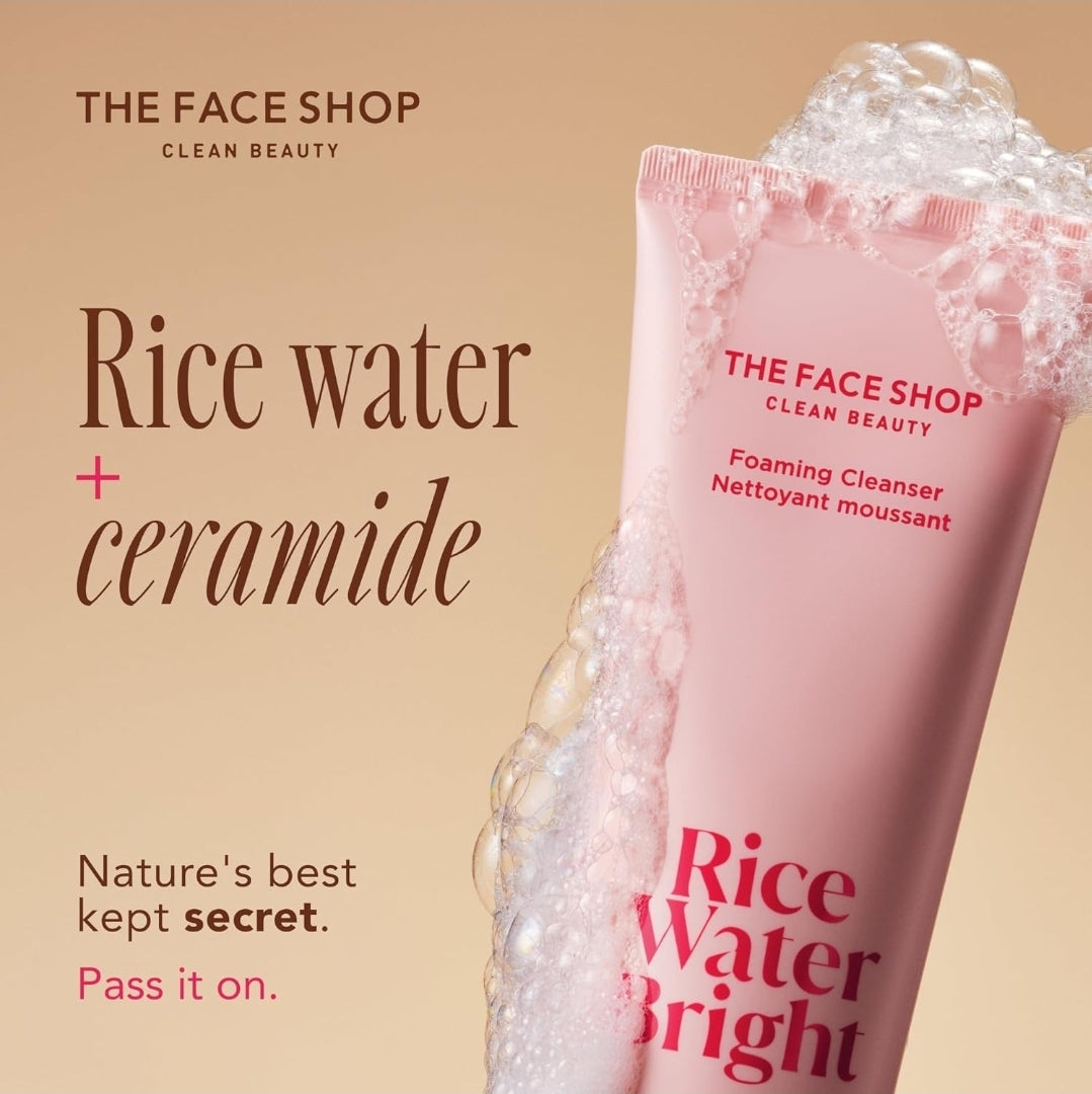 The Face Shop Rice Water Bright Trial Set - Travel Size Foaming Cleanser & Cleansing Oil, Gentle Face Cleanser & Pore Control, Moisturizing Makeup Remover