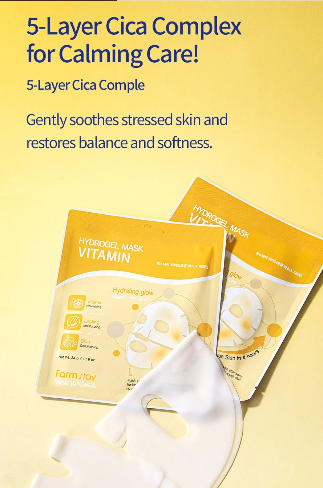 Farmstay Hydrogel Mask Vitamin – Melting Gel Sheet for Deep Hydration, Firming & Radiance, Non-Slip - 1 Mask
