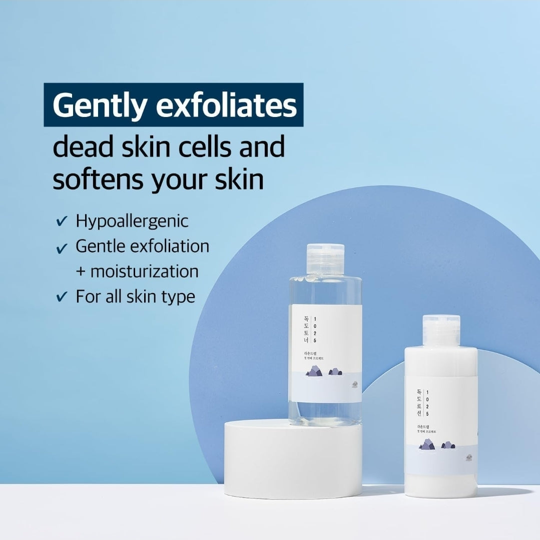 Round LAB 1025 Dokdo Toner + Dokdo Lotion Set - Gentle Exfoliating Dead Skin Cells Without Irritation, Hydrating, Watery Type Toner, Lotion, for Sensitive Skin
