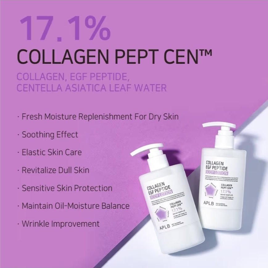 APLB Collagen EGF Peptide Body Lotion - COLLAGEN PEPT CEN 17.1%, Elasticity care, Long lasting moisturizing, Revitalize for gentle and improve skin texture