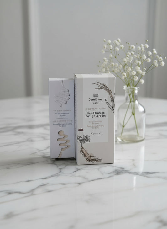 DumiDang Rice & Ginseng Duo Eye Care Set - Serum + Cream, Brightens and Improves fine lines - Vita Rice Brightening Serum & Retinal Ginseng Anti-Aging Cream