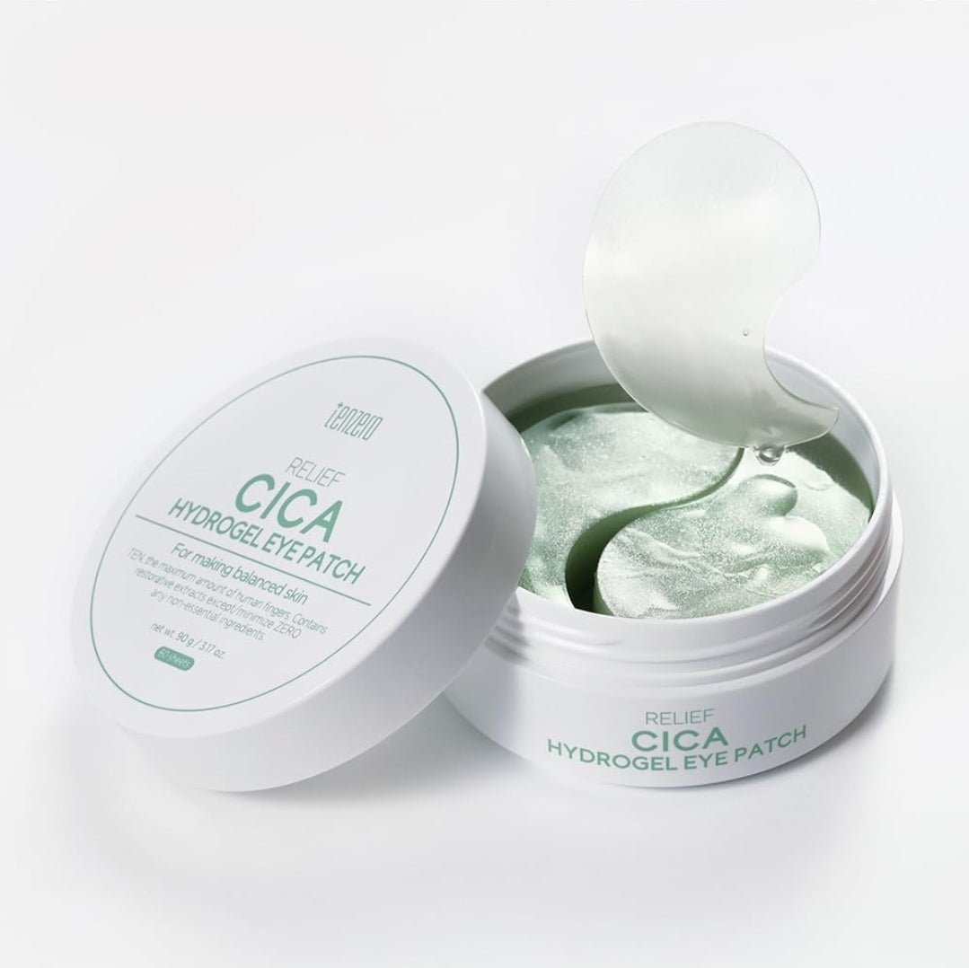 TENZERO Relief Cica Hydrogel Eye Patch - Centella Treatments for Puffy Eye, Fine Lines, Soothing, Eye Puffiness Reducer, Hydrating Eye Pads, Korean - 30 Pairs