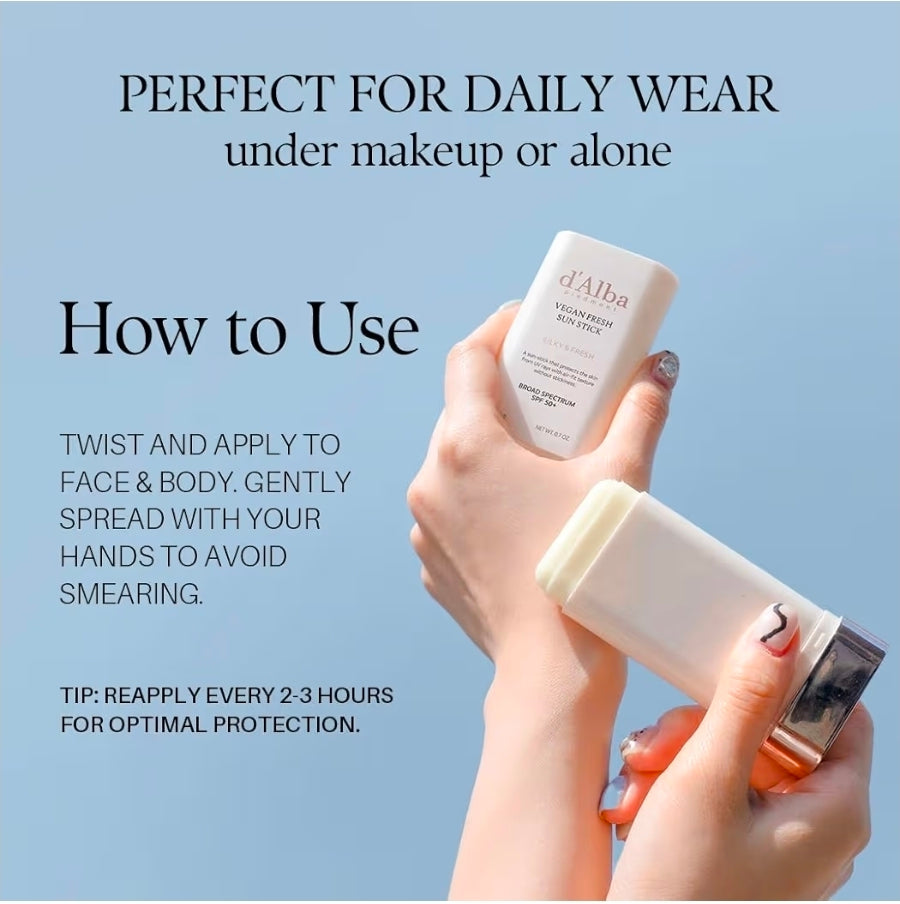 d'Alba Piedmont Air Fit Fresh Sun Stick, Broad Spectrum SPF 50+, Non-Sticky On-the-Go Sun Protection, Outdoor Essential Vegan Sun Stick, Silky & Fresh