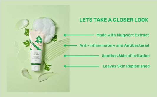 Round Lab Mugwort Calming Cleanser - Cleanse and calm simultaneously, Formulated with 4 CICA, Soothing, Low pH, Moisturizing, Cream Type Cleanser